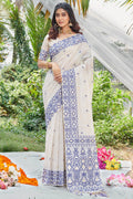 White Cotton Saree With Blouse Piece