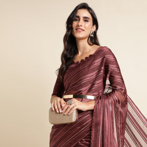 Maroon Georgette Ready To Wear Saree With Blouse Piece