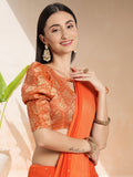 Orange Chiffon Ready To Wear Saree With Blouse Piece