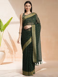 Green Chiffon Ready To Wear Saree With Blouse Piece