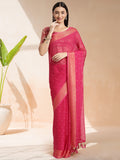 Fuchsia Chiffon Ready To Wear Saree With Blouse Piece