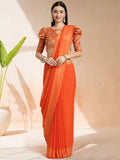 Orange Chiffon Ready To Wear Saree With Blouse Piece