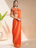 Orange Chiffon Ready To Wear Saree With Blouse Piece