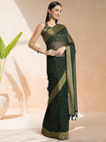 Green Chiffon Ready To Wear Saree With Blouse Piece