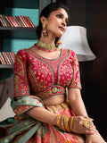 Multicolor & Pink Banarasi Silk Semi Stitched Lehenga