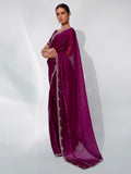 Burgundy Organza Party Wear Saree With Blouse Piece