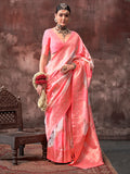 Peach Festive Wear Silk Saree With Blouse Piece