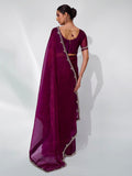 Burgundy Organza Party Wear Saree With Blouse Piece