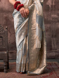 Grey Festive Wear Silk Saree With Blouse Piece