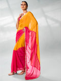 Pink & Yellow Pure Chiffon Party Wear Saree With Blouse Piece