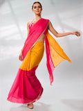 Pink & Yellow Pure Chiffon Party Wear Saree With Blouse Piece