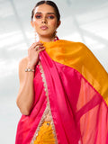 Pink & Yellow Pure Chiffon Party Wear Saree With Blouse Piece