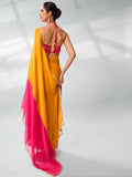 Pink & Yellow Pure Chiffon Party Wear Saree With Blouse Piece