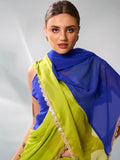 Navy Blue & Fluroscent Green Pure Chiffon Party Wear Saree With Blouse Piece