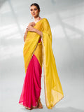 Pink & Yellow Pure Chiffon Party Wear Saree With Blouse Piece