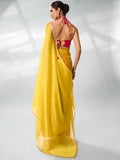 Pink & Yellow Pure Chiffon Party Wear Saree With Blouse Piece