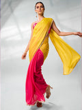 Pink & Yellow Pure Chiffon Party Wear Saree With Blouse Piece