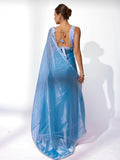 Turquoise Blue Organza Party Wear Saree With Blouse Piece