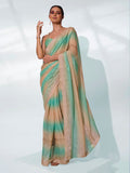 Gold And Green Organza Party Wear Saree With Blouse Piece