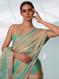 Gold And Green Organza Party Wear Saree With Blouse Piece