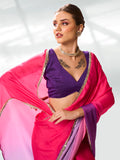 Pink & Purple Satin Party Wear Saree With Blouse Piece