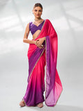 Pink & Purple Satin Party Wear Saree With Blouse Piece