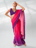 Pink & Purple Satin Party Wear Saree With Blouse Piece