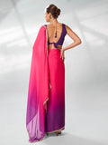 Pink & Purple Satin Party Wear Saree With Blouse Piece