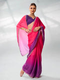 Pink & Purple Satin Party Wear Saree With Blouse Piece