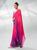 Pink & Purple Satin Party Wear Saree With Blouse Piece