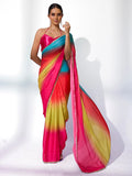 Multicolor Satin Party Wear Saree With Blouse Piece