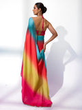 Multicolor Satin Party Wear Saree With Blouse Piece