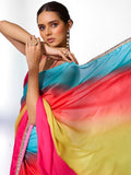 Multicolor Satin Party Wear Saree With Blouse Piece