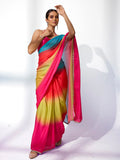 Multicolor Satin Party Wear Saree With Blouse Piece