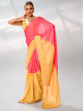 Peach & Yellow Satin Party Wear Saree With Blouse Piece