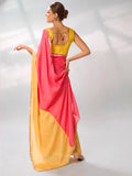 Peach & Yellow Satin Party Wear Saree With Blouse Piece