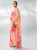 Peach Satin Party Wear Saree With Blouse Piece