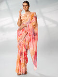 Peach Satin Party Wear Saree With Blouse Piece