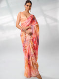 Peach Satin Party Wear Saree With Blouse Piece