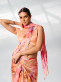 Peach Satin Party Wear Saree With Blouse Piece