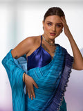 Navy Blue  Satin Party Wear Saree With Blouse Piece