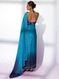 Navy Blue  Satin Party Wear Saree With Blouse Piece