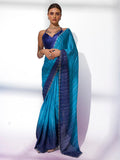 Navy Blue  Satin Party Wear Saree With Blouse Piece