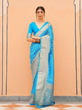 Blue Nylon Saree With Blouse Piece