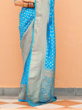 Blue Nylon Saree With Blouse Piece