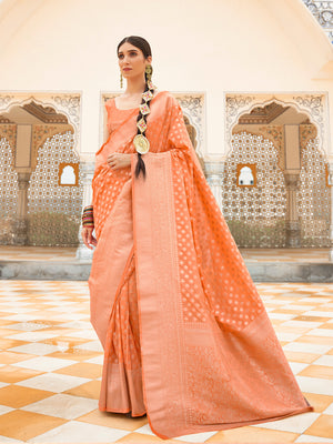 Orange Nylon Saree With Blouse Piece