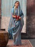 Sky Blue Kanjivaram Silk Saree With Blouse Piece