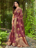 Burgundy Cotton Saree With Blouse Piece