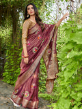 Burgundy Cotton Saree With Blouse Piece