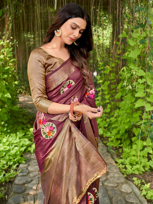 Burgundy Cotton Saree With Blouse Piece